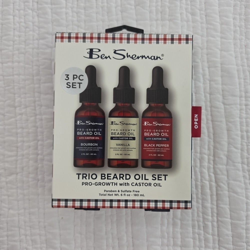 Ben Sherman Trio Beard Oil Set NIB Castor Oil Burbon Vanilla Black Pepper NEW